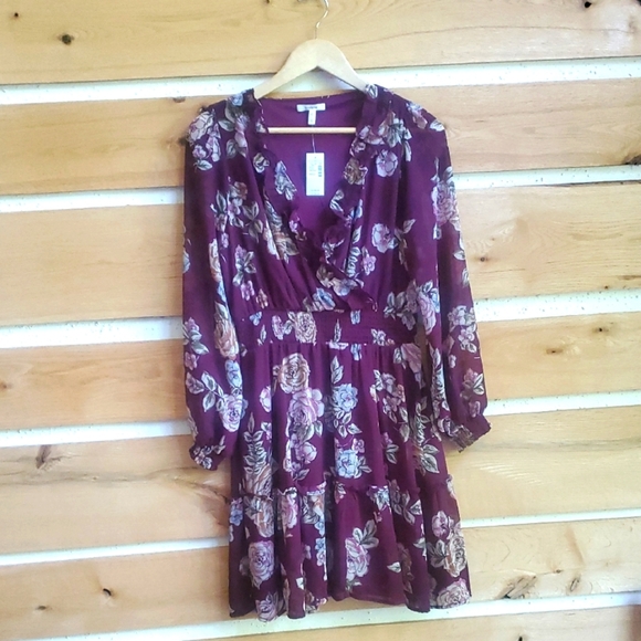 Maurices Burgundy Floral Long Sleeve Sz. S Dress NWT - Picture 1 of 13
